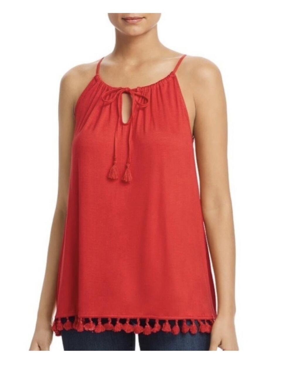 Tommy Bahama Red Tassel Hem Halter Tank Top Sleeveless Boho Vacation Small